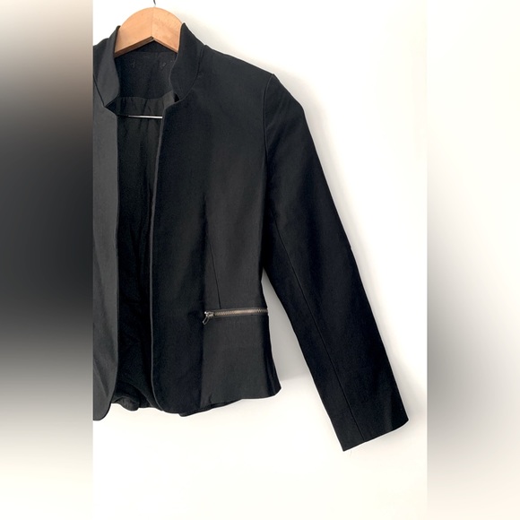 ❗️CLEAROUT❗️REBECCA TAYLOR* black collarless zippered pockets BLAZER - XS fit - Picture 7 of 9